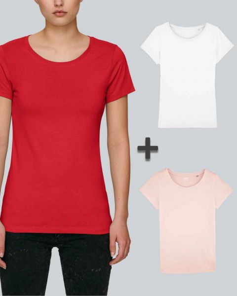 Damen Basic T-Shirt in Weiß, Pink und Rot| 3er Multipack