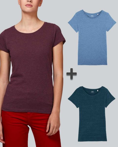 Damen Basic T-Shirt in verschiedenen Farben meliert | 3er Multipack