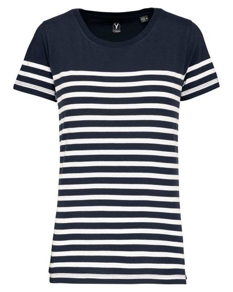Nachhaltiges Damen-T-Shirt mit Rundhalsausschnitt im Marine-Stil