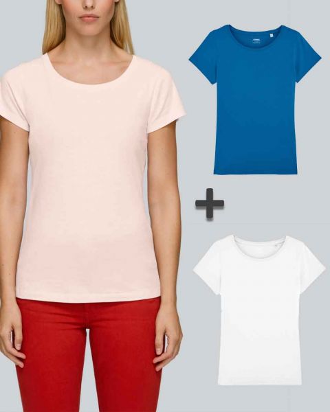 Damen Basic T-Shirt in Weiß, Pink, Royalblau| 3er Multipack