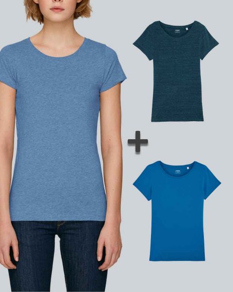Damen Basic T-Shirt in verschiedenen Blautönen| 3er Multipack