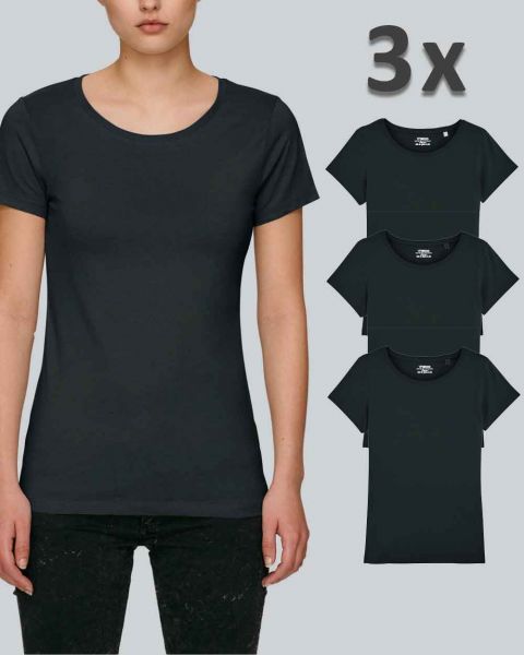 Damen Basic T-Shirt in Schwarz | 3er Multipack