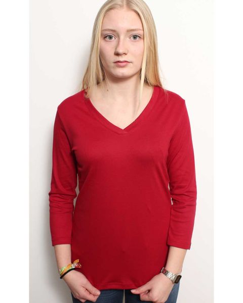 Damen | Bio-Shirt mit ¾-Arm und V-Ausschnitt, Made in Germany